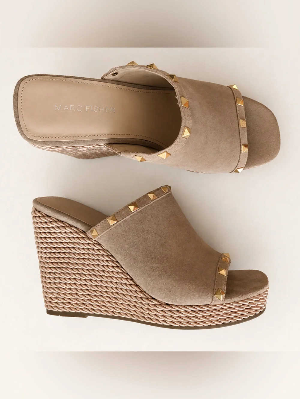 Marc Fisher • Zyme Studded Suede Espadrille Wedges • Size 10